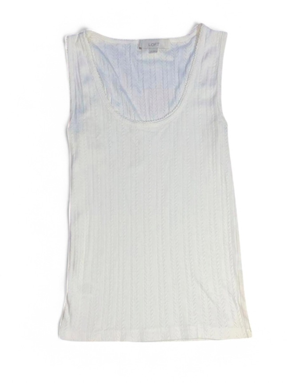LOFT Cream Ribbed Scoop Neck Tank